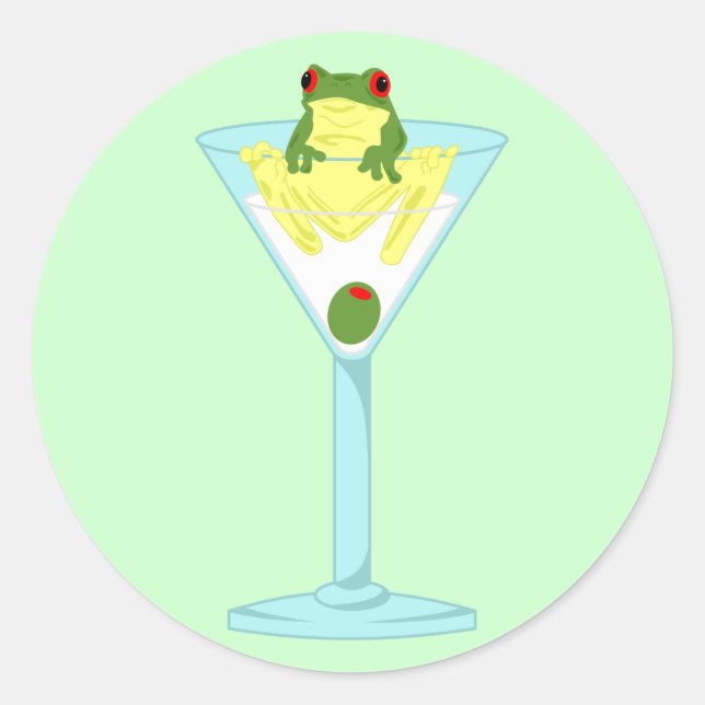 Frog & Olive in Martini Glass Classic Round Sticker (Front)