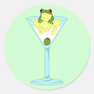 Frog & Olive in Martini Glass Classic Round Sticker