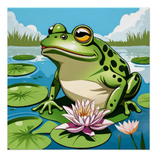 Frog On A Lily pad Glossy Poster