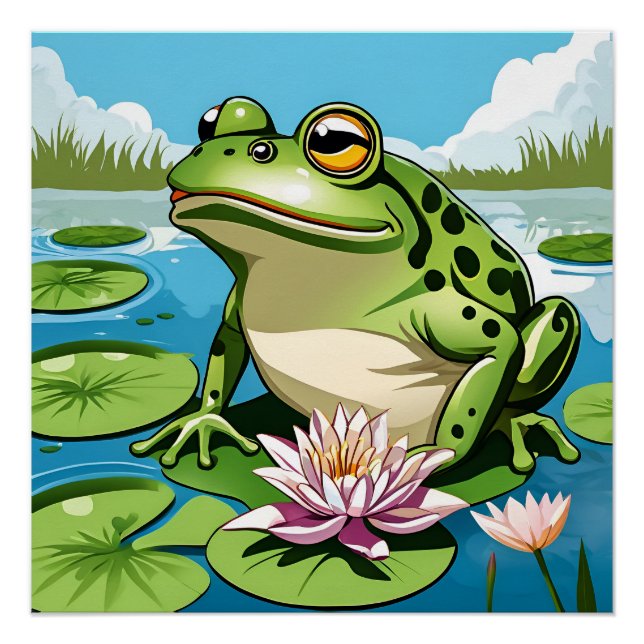 Frog On A Lily pad Glossy Poster (Front)
