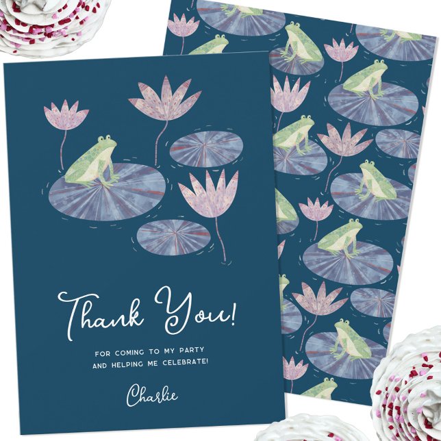 Frog on a Lily Pad Personalised Thank You Card (Cute frog themed personalized custom text thank you card)
