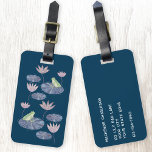 Frog on a Lily Pond Personalised Luggage Tag<br><div class="desc">Lovely watercolor frogs sitting on water lily pads in a teal green pond. Perfect for nature and amphibian lovers.  Original art by Nic Squirrell. Change the details on the reverse to personalise.</div>