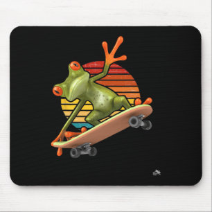Frog On A Skateboard - Retro Sunset Skateboarding  Mouse Mat