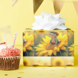 Frog On a Sunflower Wrapping Paper