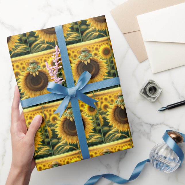 Frog on a Yellow Sunflower Wrapping Paper (Gifting)
