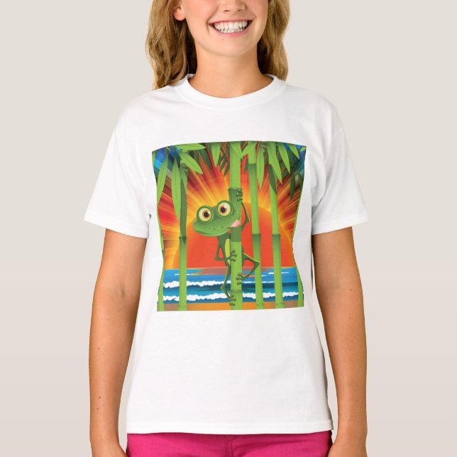 Frog On Bamboo Girls T-Shirt (Front)