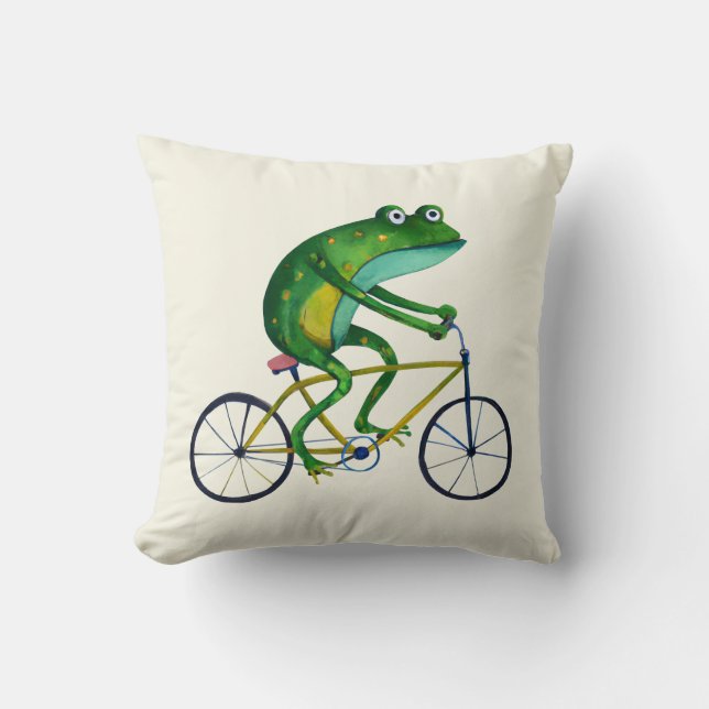 Frog On Bicycle Cushion (Front)