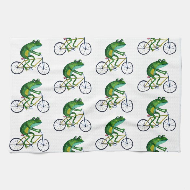 Frog On Bicycle Tea Towel (Horizontal)