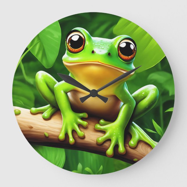 Frog on branch Nature Art Large Clock (Front)