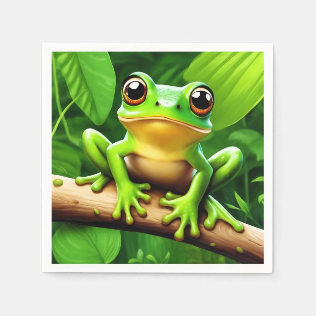 Frog on branch Nature Art Napkin (Front)