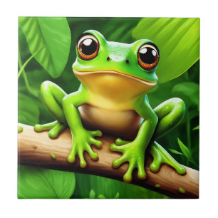 Frog on branch Nature Art Tile