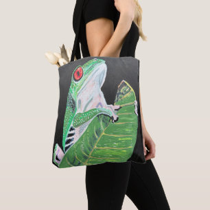 Frog on leaf tote bag