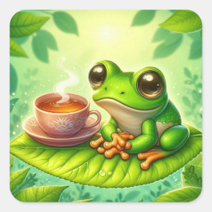 Frog on Leaf with  Square Sticker