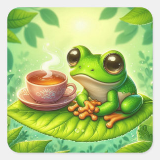 Frog on Leaf with Square Sticker