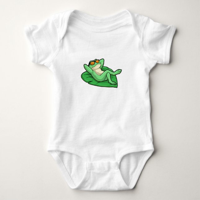 Frog on Leaf with Sunglasses Baby Bodysuit (Front)