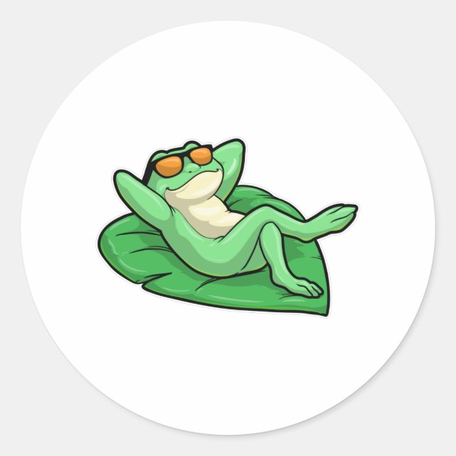 Frog on Leaf with Sunglasses Classic Round Sticker (Front)