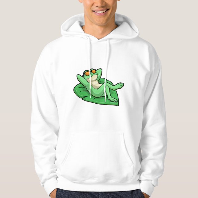 Frog on Leaf with Sunglasses Hoodie (Front)
