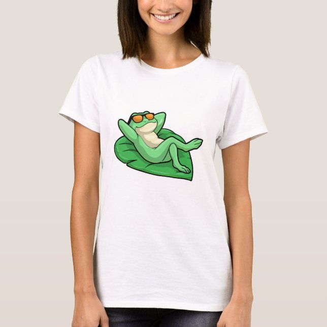 Frog on Leaf with Sunglasses T-Shirt (Front)