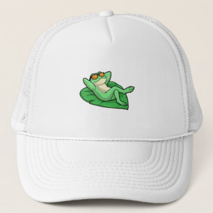 Frog on Leaf with Sunglasses Trucker Hat