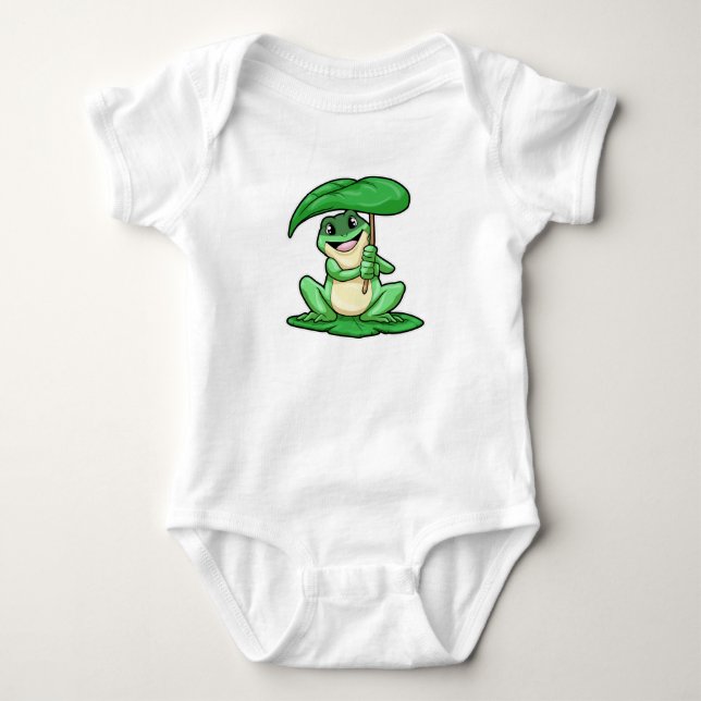 Frog on Leaf with Umbrella Baby Bodysuit (Front)