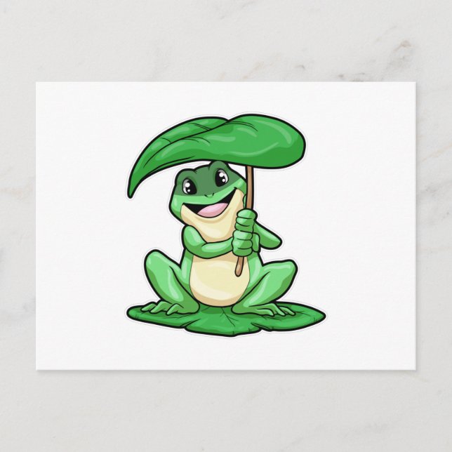 Frog on Leaf with Umbrella Postcard (Front)