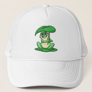 Frog on Leaf with Umbrella Trucker Hat
