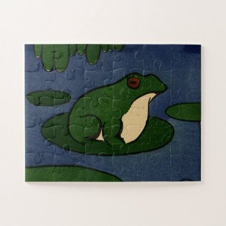 Frog on Lily Pad in Pond Jigsaw Puzzle