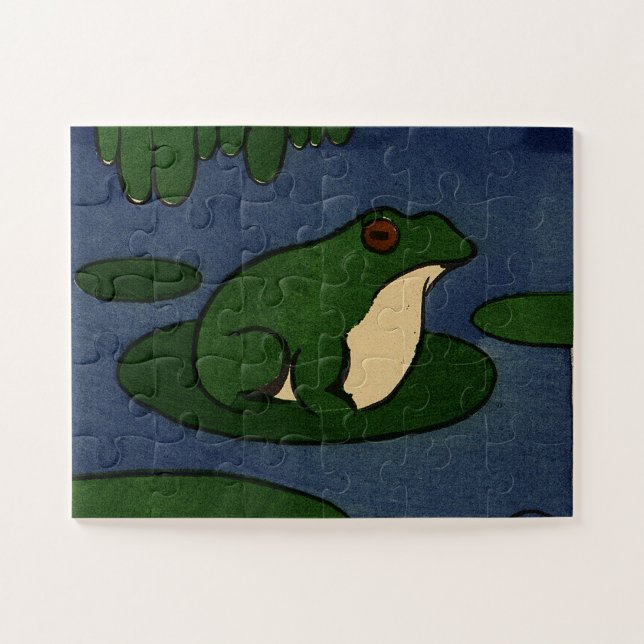 Frog on Lily Pad in Pond Jigsaw Puzzle (Horizontal)