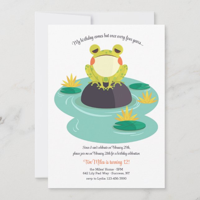 Frog on Lily Pad  Invitation (Front)