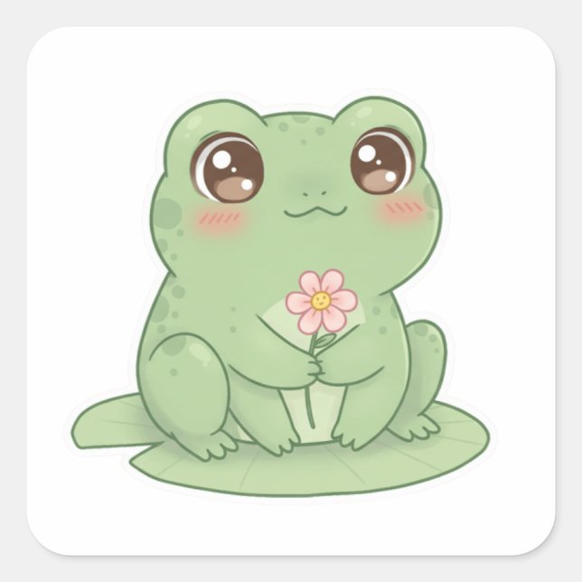 Frog on Lily Pad – Pure Kawaii Joy Square Sticker (Front)