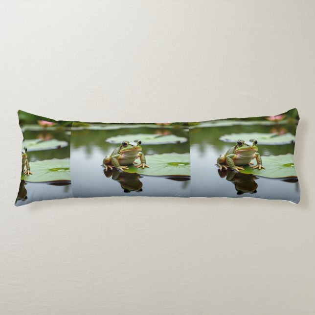 Frog on Lily Pad Serene Pond Body Pillow Design (Front)