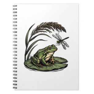 Frog on Lily Pad with Dragonfly Notebook