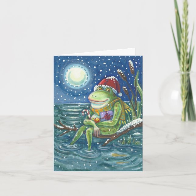 FROG ON LOG CHRISTMAS GREETING CARD Verse (Front)