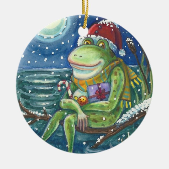 Frog On Log CHRISTMAS ORNAMENT (Front)