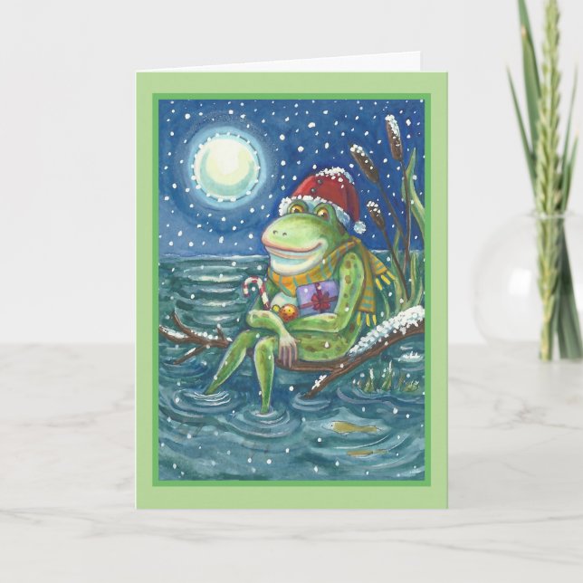 FROG ON LOG FUN CHRISTMAS GREETING CARD Verse (Front)