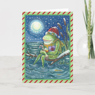 FROG ON LOG FUN CHRISTMAS GREETING CARD Verse
