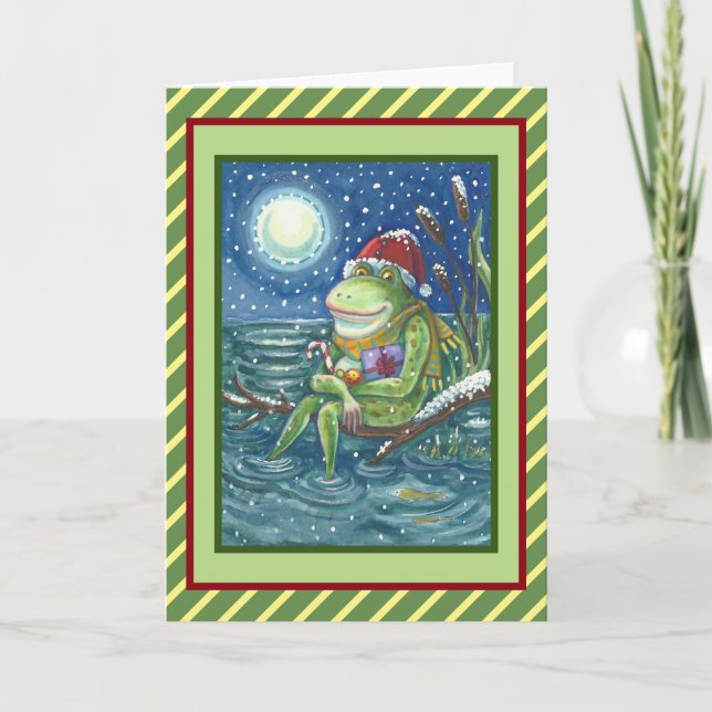FROG ON LOG HOLIDAY CHRISTMAS GREETING CARD Verse (Front)