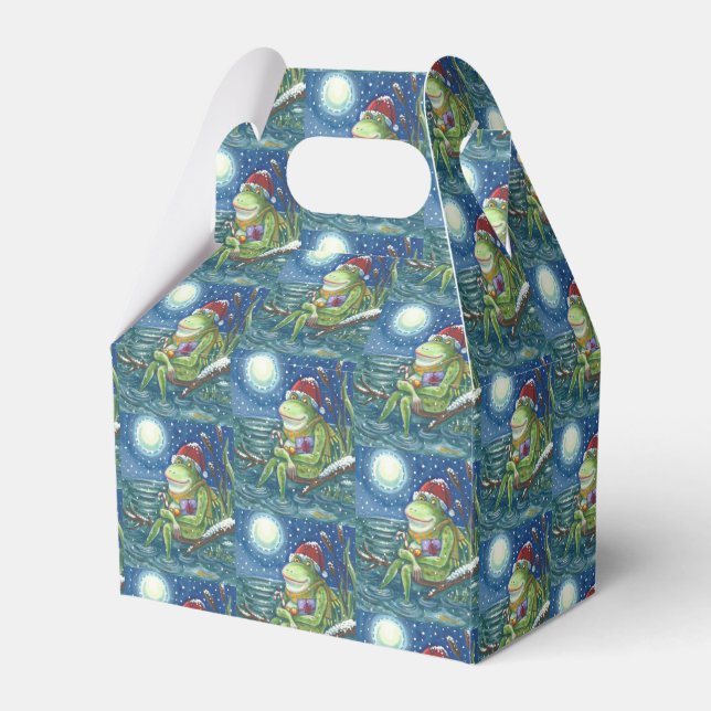 FROG ON LOG SANTA CHRISTMAS HOLIDAY FAVOR GIFT BOX (Front Side)