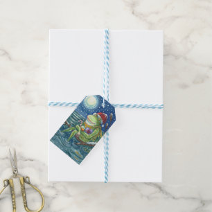 FROG ON LOG SANTA, CHRISTMAS HOLIDAY GIFT TAGS