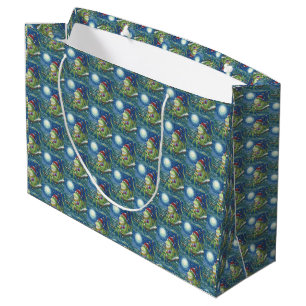 FROG ON LOG SANTA, CHRISTMAS LARGE GIFT BAG