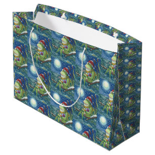FROG ON LOG SANTA, CHRISTMAS LARGE GIFT BAG