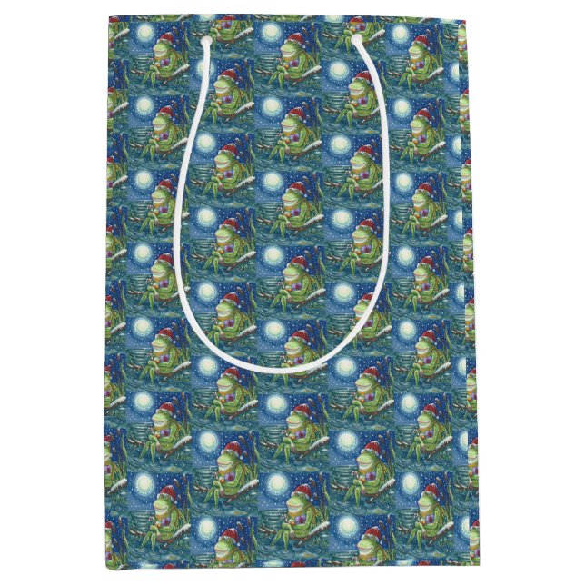 FROG ON LOG SANTA, CHRISTMAS MEDIUM GIFT BAG (Front)