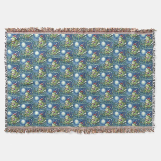 FROG ON LOG SANTA, CHRISTMAS THROW BLANKET (Front)