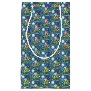 FROG ON LOG SANTA HOLIDAY CHRISTMAS SMALL GIFT BAG