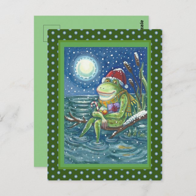 FROG ON LOG WARMS THE HEART, FUNNY, CUTE CHRISTMAS POSTCARD (Front/Back)
