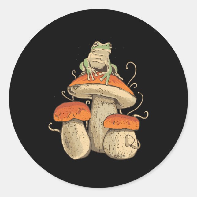 Frog On Mushroom Classic Round Sticker (Front)