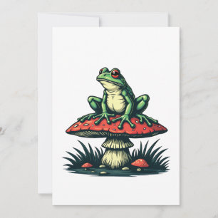 Frog on Mushroom Cottagecore Forest Magic Fungi Announcement