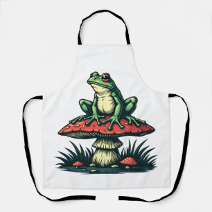 Frog on Mushroom Cottagecore Forest Magic Fungi Apron