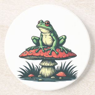 Frog on Mushroom Cottagecore Forest Magic Fungi Coaster