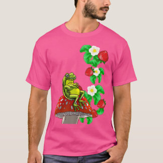 Frog On Mushroom Strawberries Cute Nature Animal C T-Shirt